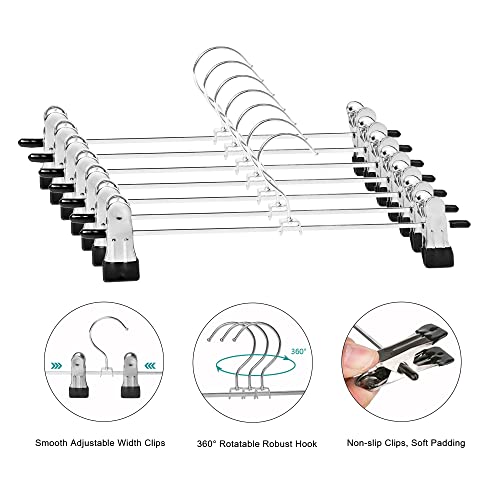 Trouser Hanger, WEIDMAX Pant Hangers 20 Pcs Space Saving Skirt Hangers with Clips Adjustable Non-Slip Coat Suit Skirt Hangers Heavy Duty Chrome Clothes Hangers Clothes Hook