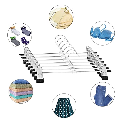 Trouser Hanger, WEIDMAX Pant Hangers 20 Pcs Space Saving Skirt Hangers with Clips Adjustable Non-Slip Coat Suit Skirt Hangers Heavy Duty Chrome Clothes Hangers Clothes Hook