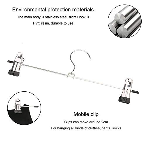 Trouser Hanger, WEIDMAX Pant Hangers 20 Pcs Space Saving Skirt Hangers with Clips Adjustable Non-Slip Coat Suit Skirt Hangers Heavy Duty Chrome Clothes Hangers Clothes Hook