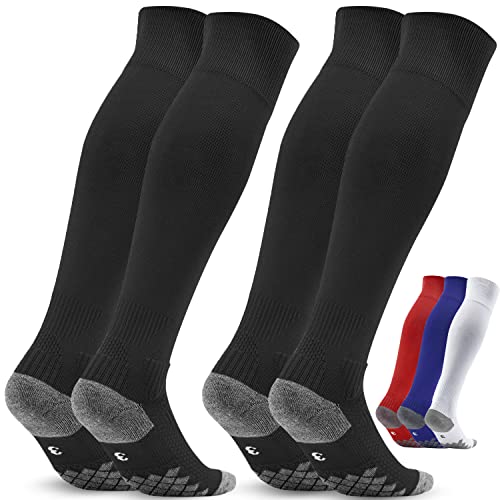Northdeer Football Socks Children Kids Knee High UK 2.5-5 Sport Socks Trainer Socks 2 Pairs (Black M/2.5-5)