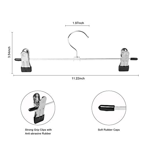 Trouser Hanger, WEIDMAX Pant Hangers 20 Pcs Space Saving Skirt Hangers with Clips Adjustable Non-Slip Coat Suit Skirt Hangers Heavy Duty Chrome Clothes Hangers Clothes Hook