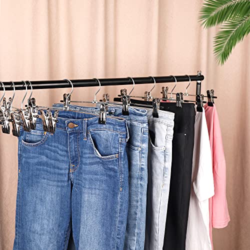 Trouser Hanger, WEIDMAX Pant Hangers 20 Pcs Space Saving Skirt Hangers with Clips Adjustable Non-Slip Coat Suit Skirt Hangers Heavy Duty Chrome Clothes Hangers Clothes Hook