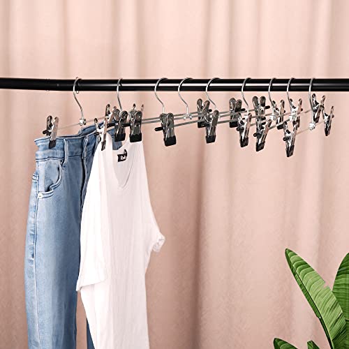 Trouser Hanger, WEIDMAX Pant Hangers 20 Pcs Space Saving Skirt Hangers with Clips Adjustable Non-Slip Coat Suit Skirt Hangers Heavy Duty Chrome Clothes Hangers Clothes Hook