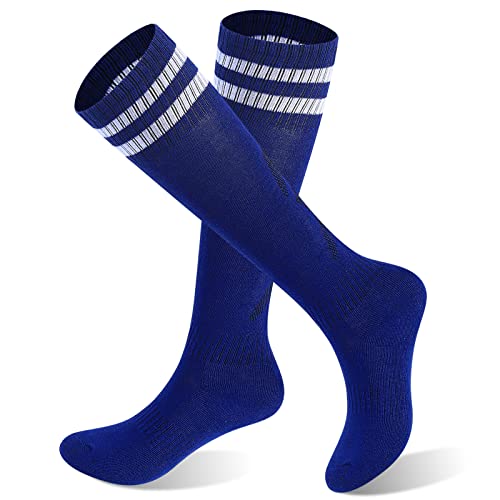 Kigniote Kids Football Socks Boys Breathable Football Socks for Boys and Girls Blue Football Socks Anti-Slip Long Tube Socks for Soccer Hockey Rugby Running Training for Children Aged 5-12