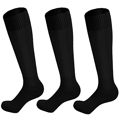 3 Pairs Kids Football Socks, Black Boys Football Socks Long Tube Children Soccer Socks Hockey Socks Rugby Socks for Sport Training