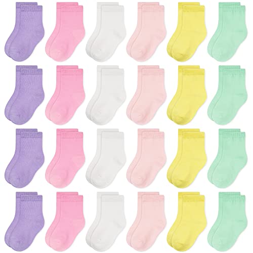 TRAMLE Baby Girls Kid Colorful Crew Socks - 24 Pairs Soft breathable cosy Socks For Toddlers kids Girls （1-2 Years Old）