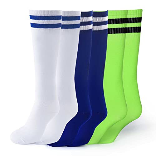 Draftor 3 Pairs Kids Football Socks Boys Long Football Socks Breathable Thin Sports Accessories Socks for Soccer Basketball Rugby Hockey Running and Training for Children Boys Girls Teens(3 Colors)