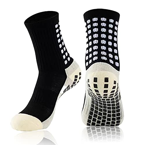 lvzhen Kids Football Socks, Black Grip Socks Breathable Boys Girls Nonslip Soccer Football Grip Socks Sport Training Rugby Hockey Socks for Children Teenagers (Ages 5~12
