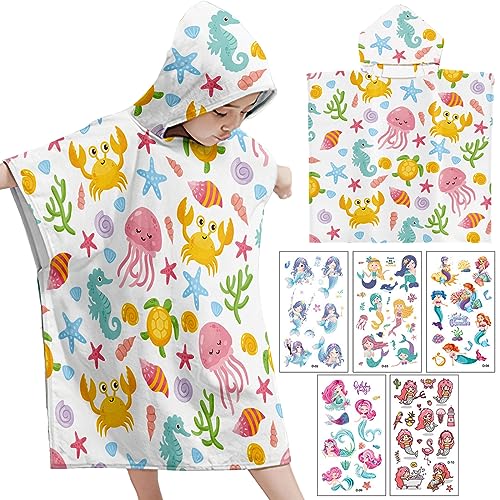 DKDDSSS Hooded Towels for Kids, Children Beach Towel, Microfibre Bath Kids Poncho Towel, Kids Hooded Towel for for Girls Boys Bath Swimming Beach (Jellyfish)
