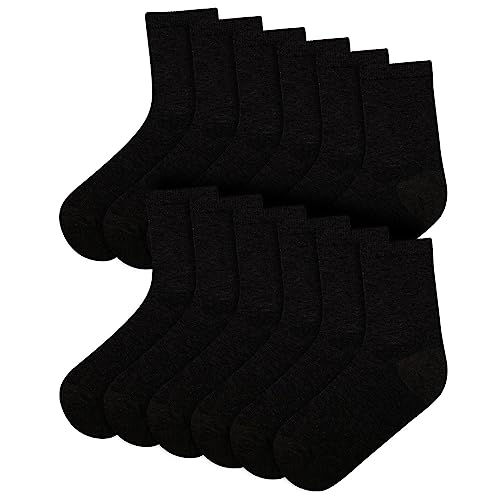 A2Z 4 Kids Boys Girls Back to School Cotton Rich Plain Ankle - Socks 970 6 Pack Black 6-9 (12.5-3.5)