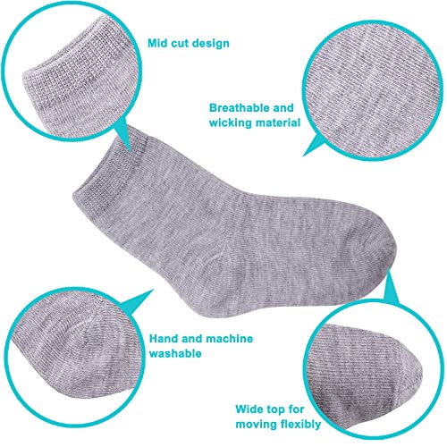 Duufin 18 Pairs Toddler Socks Kids Mid Cut Half Cushion Socks Breathable Unisex Socks for Baby Girls and Boys, Black White Grey, 1-2 Years