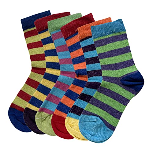 Bahob® 6 Pairs Boys Girls Character Cotton Socks Kids Novelty Designer Socks (8-13 years, Striped)