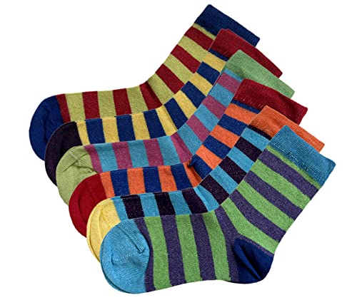 Bahob® 6 Pairs Boys Girls Character Cotton Socks Kids Novelty Designer Socks (8-13 years, Striped)