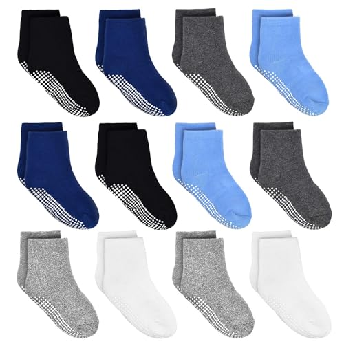 ELUTONG Toddler Socks Non Slip Socks Kids Baby Boys Girls 12 Pairs Anti Skid Socks For 1-3 Years