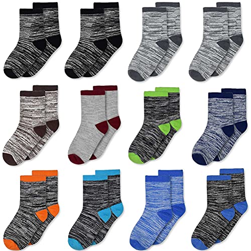TRAMLE Boys Striped Cotton Socks - 12 Pairs Breathable Cotton Socks for Toddler Kids Boys or Girls （5-7 Years Old） with Striped Designed