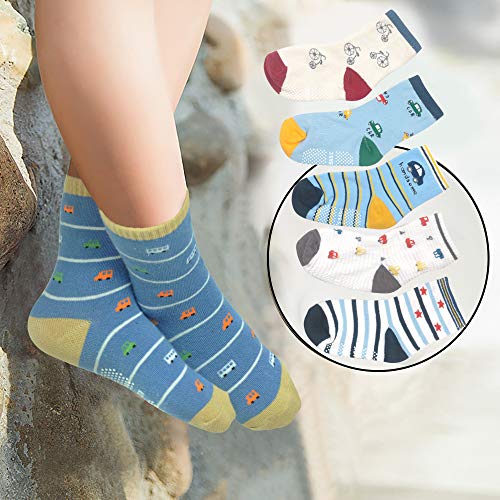 HYCLES Toddler Non Skid Boy Socks - 12 Pairs Infant Baby Kid Children Grips Socks for 1-7 Years Old Girl Cartoon Cute Socks Car Style 3-5 Years …