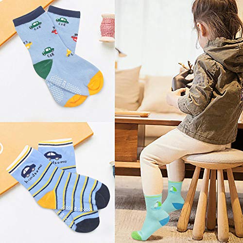 HYCLES Toddler Non Skid Boy Socks - 12 Pairs Infant Baby Kid Children Grips Socks for 1-7 Years Old Girl Cartoon Cute Socks Car Style 3-5 Years …