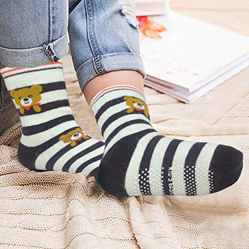 HYCLES Toddler Non Skid Boy Socks - 12 Pairs Infant Baby Kid Children Grips Socks for 1-7 Years Old Girl Cartoon Cute Socks Car Style 3-5 Years …