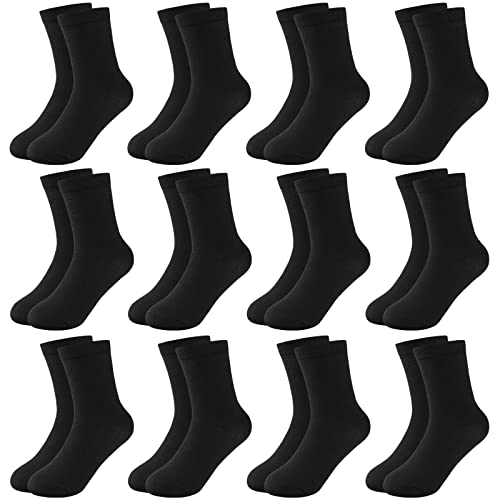 Witwot 12 Pairs Toddler Socks Kids Half Cushion Athletic Crew Socks for Girls and Boys School Socks Black 4-6 Years