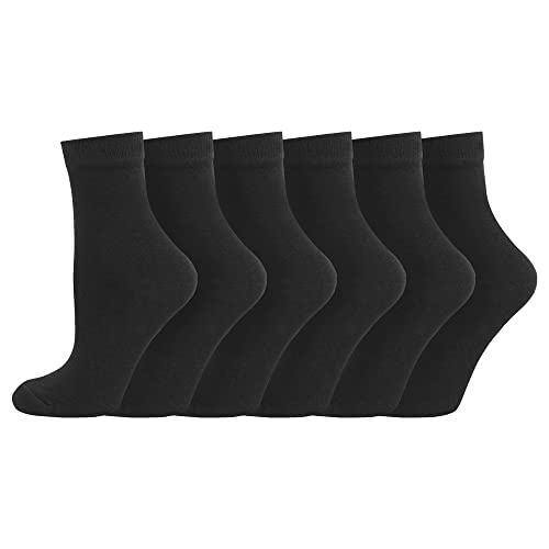 Boys Girls Childrens Kids Back to School 12 Pairs Cotton Rich Plain Ankle School Socks Sizes 0-2½, 3-5½, 6-8½, 9-12, 12½-3½, 4-5½ (4-6y - 9-12 Jnr, Black)