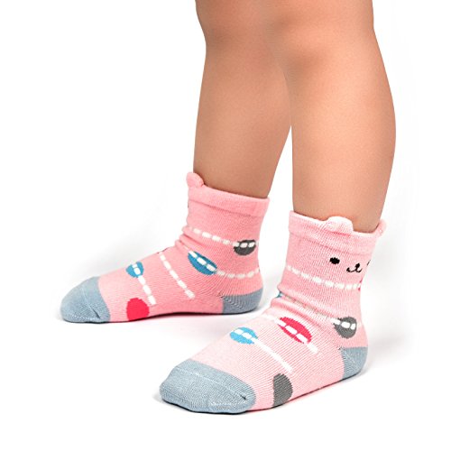 Wobon Toddler Girl Non Skid Socks Cute Cotton with Grips, Baby Girls Anti-skid Socks , 3-5 Years, 12 Pairs