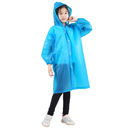 Azarxis Rain Ponchos for Kids 2 Pack Reusable EVA Rain Coats Portable Rain Jackets Waterproof Lightweight Raincoat Hooded for Camping, Hiking, Travel, Cycling, Festival, Outdoor (Child - Blue)
