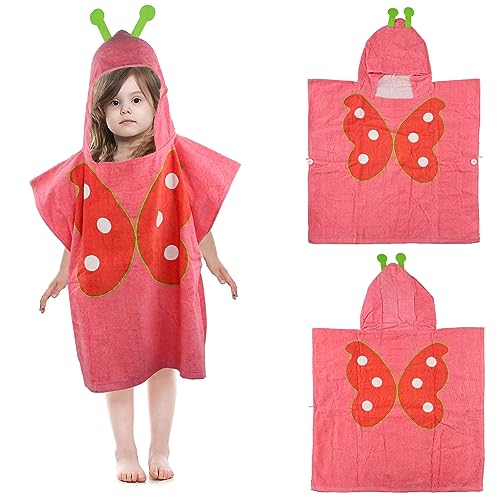 HXMJIED Hooded Poncho Towel for Kids, Toddler Beach Towel Hooded Swimming Towels, Soft Cotton Kids Bath and Beach Towels Wrap Absorbent Blanket Pool Swim Towel for Boys Girls Aged 2-6 (Butterfly)