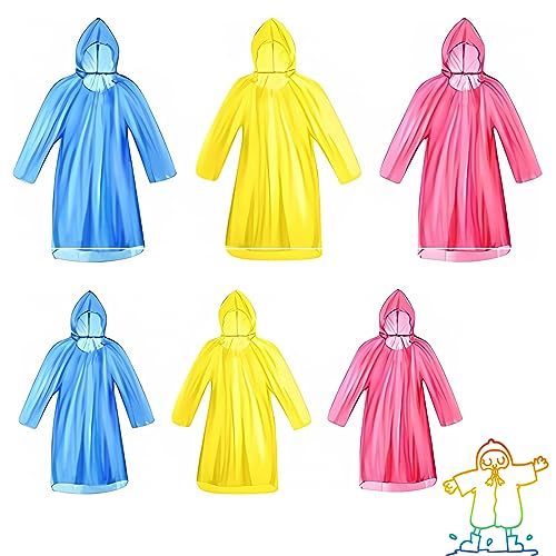 6 Pack Rain Poncho Waterproof Adults Children,Poncho with Hood and Sleeves,Emergency Raincoat for Festivals Concerts Camping Theme Parks,Emergency Poncho Festival Essentials Waterproof Ponchos Adults