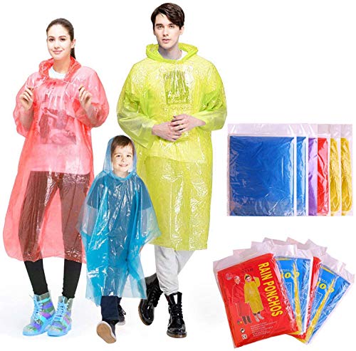 Rain Ponchos Family Pack - 12 Pack Emergency Waterproof Ponchos for Kids Adults, Assorted Colors, 0.03mm Thickness , Disposable Emergency Ponchos for Family Travel, Camping, Hiking, Fishing