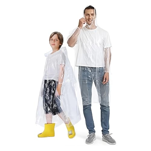12 Pack Disposable Rain Poncho - Family Pack 6 Adults & 6 Kids Waterproof Emergency Raincoats - Men Women & Children