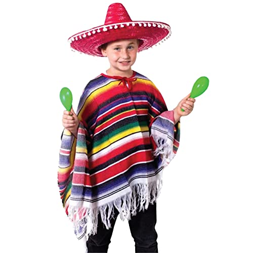 Childs Mexican Boy Fancy Dress Costume Poncho Wild West Bandit Kid - Childrens Striped Poncho for Fancy Dress