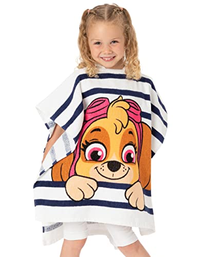 Paw Patrol Skye Towel Poncho Girls | Kids White Navy Helicopter Rescue Pup Bath Beach Towel | Hooded Cotton One Size