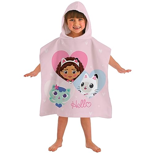 Gabby's Dollhouse Beach Bath Hooded Poncho Towel for Kids 100% Cotton Heart Pandy Paw Mercat Cakey Cat Fairy Gift for Girls Boys Toddlers