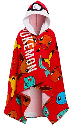 Pokemon Hooded Towel 100% Cotton Kids Swim Towel Poncho Pokeball Pikachu Beachtowel Bath Toweling Sheet Swimming Wrap Changing Cover Up Red