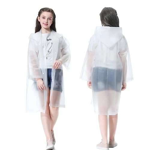 Gerhannery Kids Rain Poncho, 2Pcs EVA Poncho Waterproof Kids Reusable Children Toddler Raincoat Kids Waterproof Poncho, Kids Raincoat with Hood for Boys & Girls (Ethylene Vinyl Acetate (EVA), White)