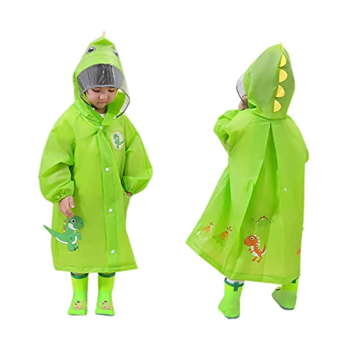 Volunboy Rain Poncho Kids,Toddler Poncho with Hood,Waterpoof Rain Jacket Coat,3D Cartoon Children Rainwear for Girl Boy(3-4 Years,Green,Tag Size M)