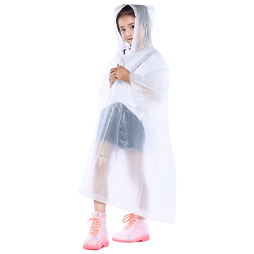 Kids Rain Poncho Waterproof, EVA Reusable Rain Cape with Hood, Children Rain Coat Cover Boys Girls Teenager 6-15 Years, Lightweight Long Clear Rainwear for School Hiking Cycling Camping Travel