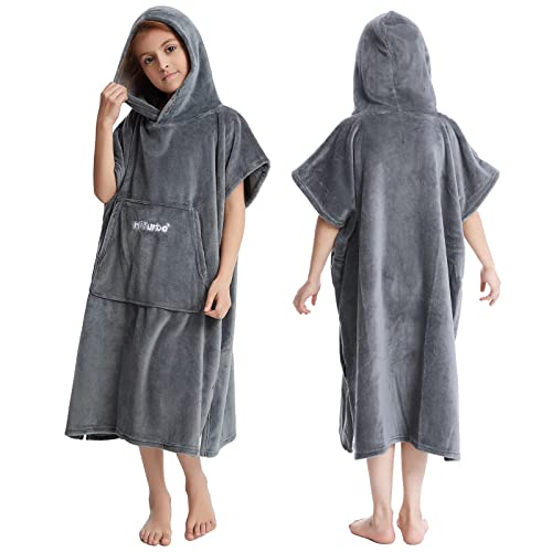 Hiturbo Kids Changing Robe Towel Poncho Bath Robe with Hooded for Beach,Swimming,Surfing Grey