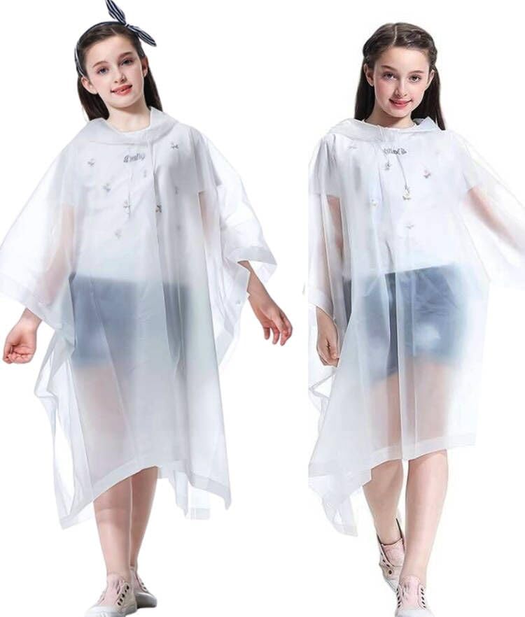 Bosdontek Poncho Waterproof Kids, 2 Pcs Reusable Kids Rain Coats Lightweight Rain Poncho with Hood, EVA Toddler Raincoat Waterproof Childrens Poncho for Boys & Girls, Kids Rain Cape for Outdoor