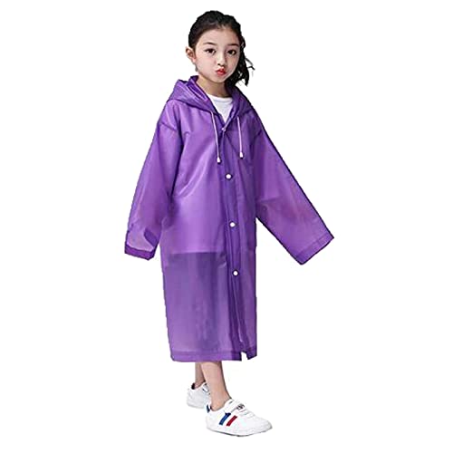 Raincoat For Kids, Waterproof Rain Poncho, Clear Rainwear with Hood and Button, Clear EVA Rain Coat Suit, Reusable Toddler Rain Jacket Cape For Boys Girls Children Outdoor Hiking Camping(Purple)