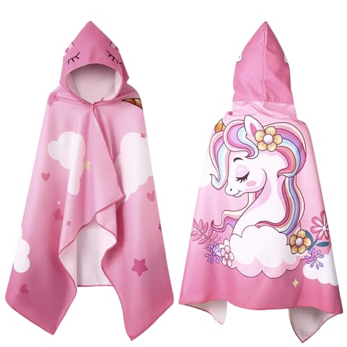 Xialvyu Hooded Towel for Kids, Poncho Towels for Kids, 51"x29" Microfibre Unicorn Hooded Towels for Kids, Quickly Dry Soft Towel for Swim Bath Children Watersport