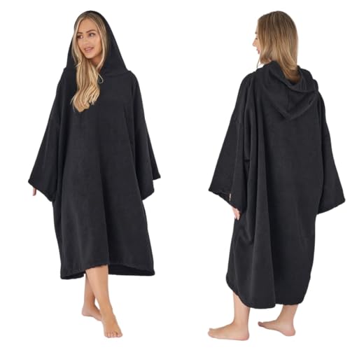 Brentfords Towel Poncho Adult Hooded Large Bath Swim Surf Beach Absorbent Microfiber Dry Changing Robe for Men Boys Quick Dry, Black