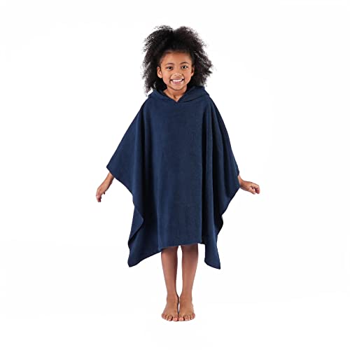Brentfords Poncho Towel Short Sleeve Quick Dry Absorbent Beach Swim Childrens Travel Wrap Hooded Holiday Spa Pool Kids Dry Changing Robe - Navy