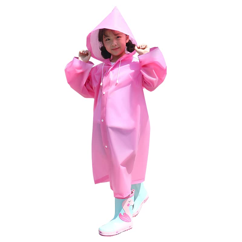 KANGKAI Children Rain Ponchos,Waterproof Rain Poncho for Kids,Portable Reusable Raincoat for School,Camping,Emergency Children suitable for 100-140CM Pink