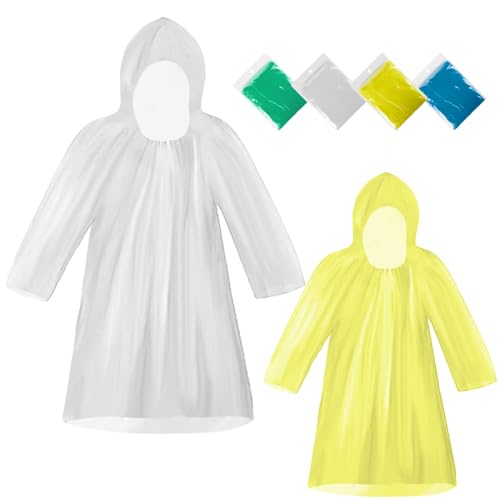 Gadom 4Pcs Disposable Rain Poncho for Adults and Kids, Emergency Rain Coat Rain Poncho Adult Waterproof Rain Coats with Hood and Sleeves for Kids Men Ladies