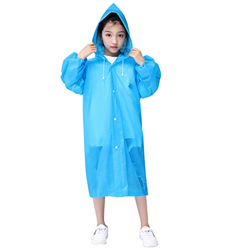 Kids Rain Coat, Waterproof Rain Poncho with Drawstring Hood for Boys Girls, Children Rainwear Rain Jacket Cape Suit, Clear EVA Toddler Raincoat for Travel Outdoor Hiking Camping Climbing (Blue)