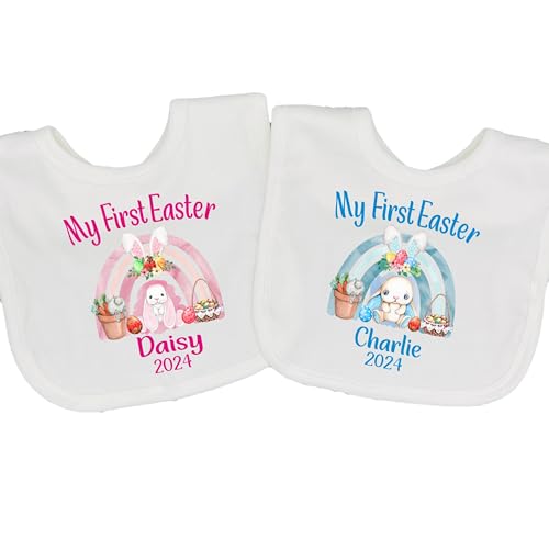 Personalised My First 1st Easter Baby Bib 2024 Girl Boy Outfit Bunny