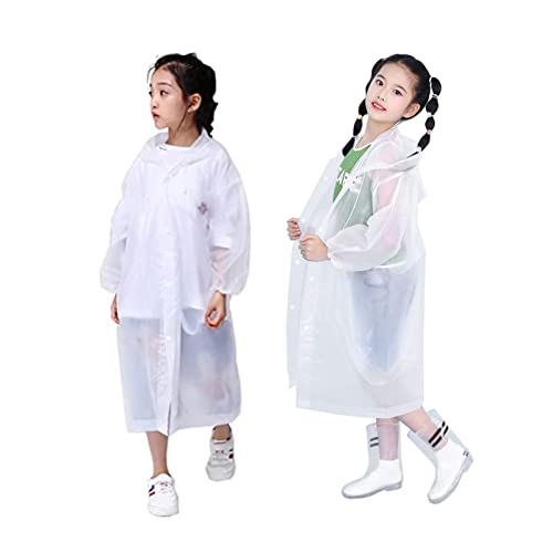 Kids Rain Poncho, Waterproof Raincoat for Kids, Clear EVA Children Rainwear With Hood and Button, Reusable Toddler Rain Jacket Cape for Boys Girls Travel Outdoor Climbing Hiking Camping (White)