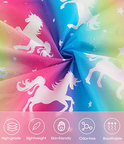 WAWSAM Lightweight Girls Rain Poncho Waterproof Toddler Raincoat Reusable Kids Rainwear Portable Unicorn Rain Slicker Outwear with Pouch Youth Rainbow Rain Jacket With Hood