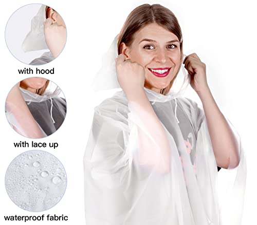 10 Poncho Waterproof, Rain Ponchos Family Pack, Disposable Rain Poncho for Adult & Kid, Unisex Clear Poncho with Drawstring Hood, Lightweight Rain Coat, Perfect for Disney, Hiking, Festivals